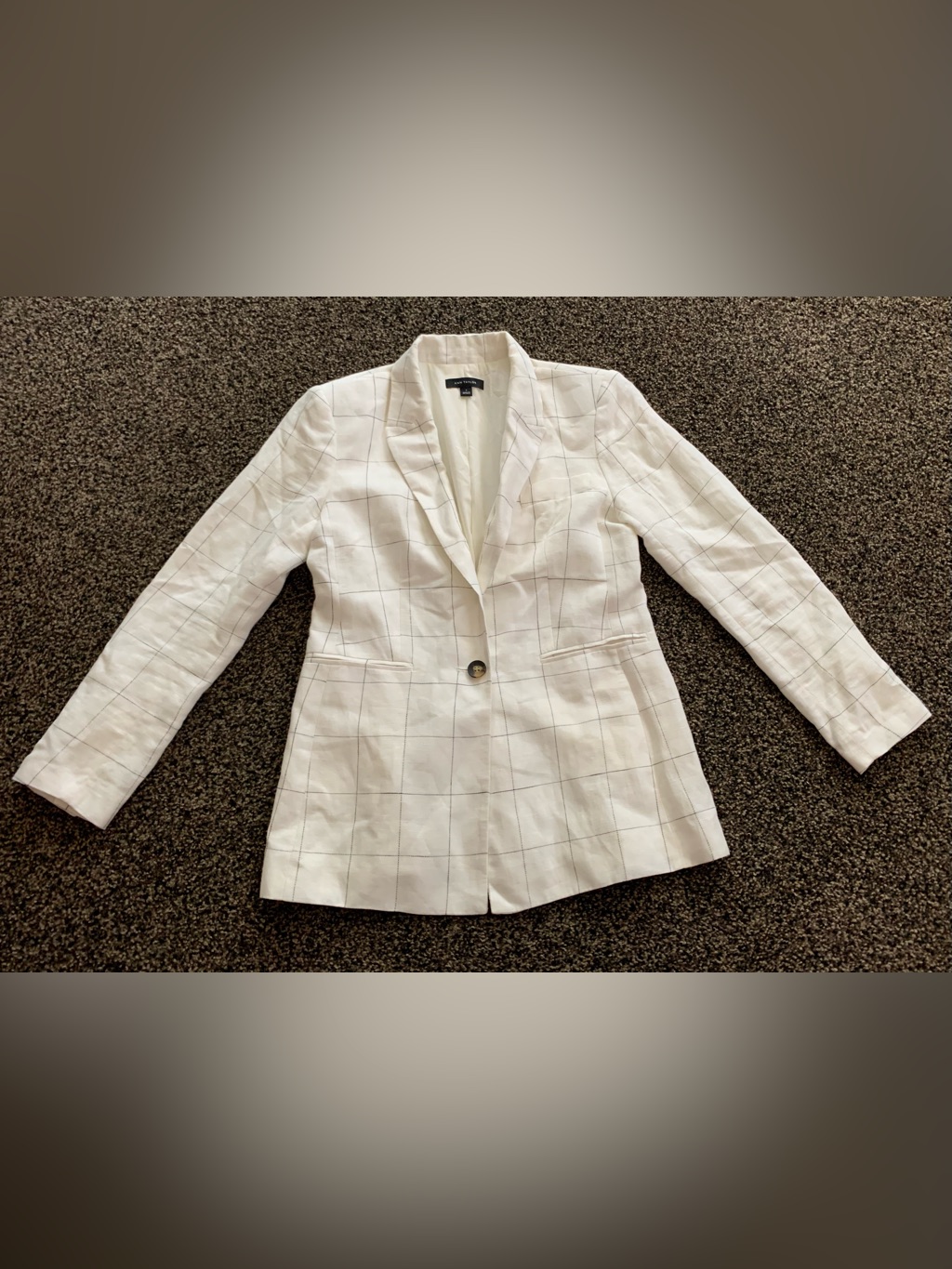 Ann Taylor White Windowpane Single-Button Blazer Linen/Cotton Size 4